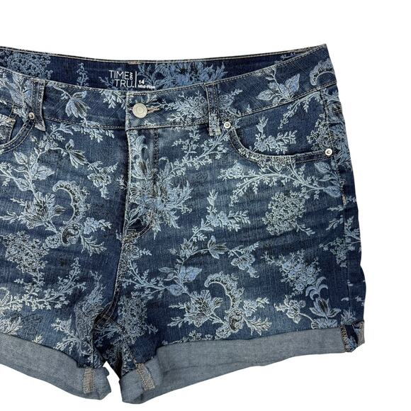 Time and Tru Mid Rise Floral Denim‎ Shorts Stretch Size Women's 14 - Picture 2 of 4
